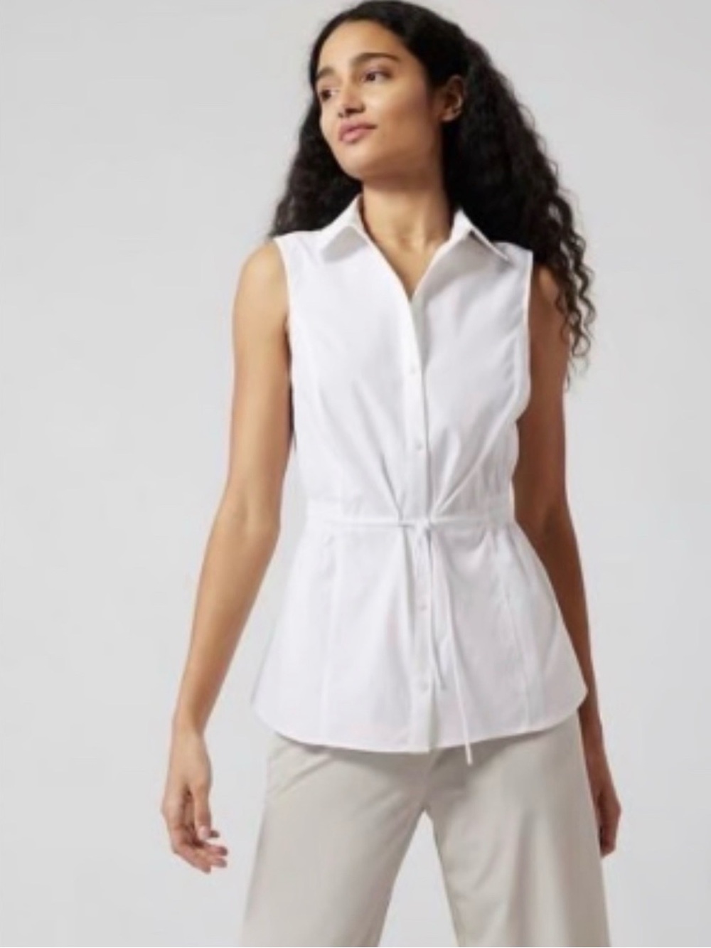 Athleta Sleeveless Tie-Waist Button Front Top - White Size L NWOT